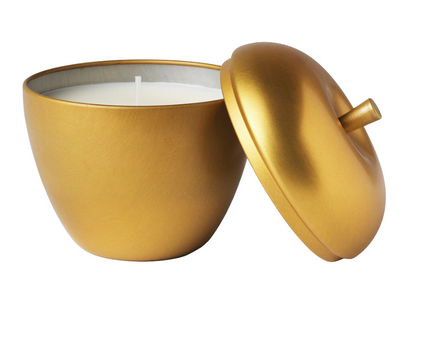 VINTERFINT Scented candle in metal tin, apple-shaped/Winter apples gold-colour, 24 hr