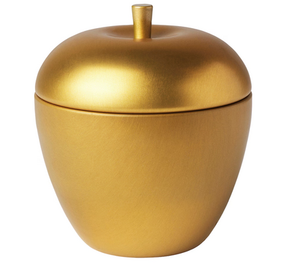 VINTERFINT Scented candle in metal tin, apple-shaped/Winter apples gold-colour, 24 hr