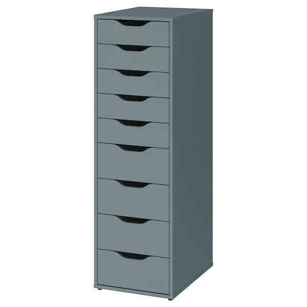 ALEX Drawer unit with 9 drawers, gray-turquoise 36x116 cm
