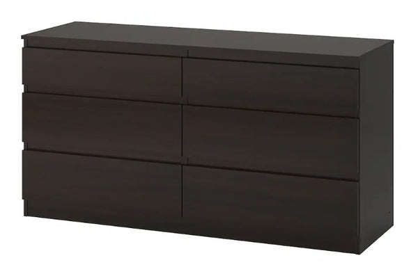 KULLEN Chest of 6 drawers, black-brown, 140x72 cm