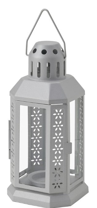 ENRUM Lantern for tealight, silver-colour, 22 cm