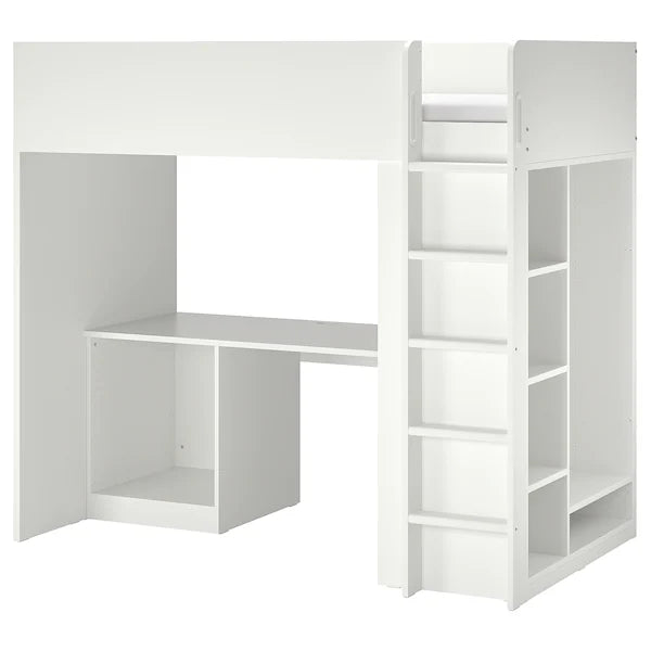 SMÅSTAD Loft bed frame w desk and storage, white, 90x200 cm