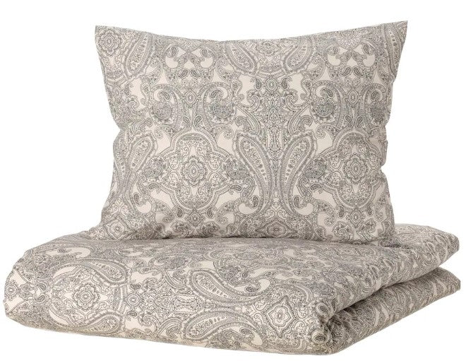 JÄTTEVALLMO Duvet cover and pillowcase, beige/dark grey, 150x200/50x60 cm