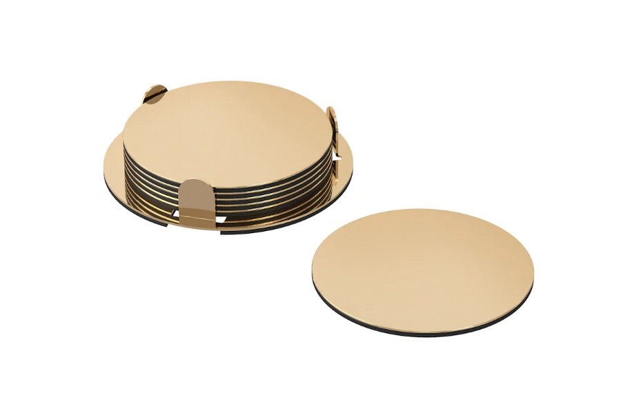 GLATTIS Coasters with holder, brass-colour, 8.5 cm