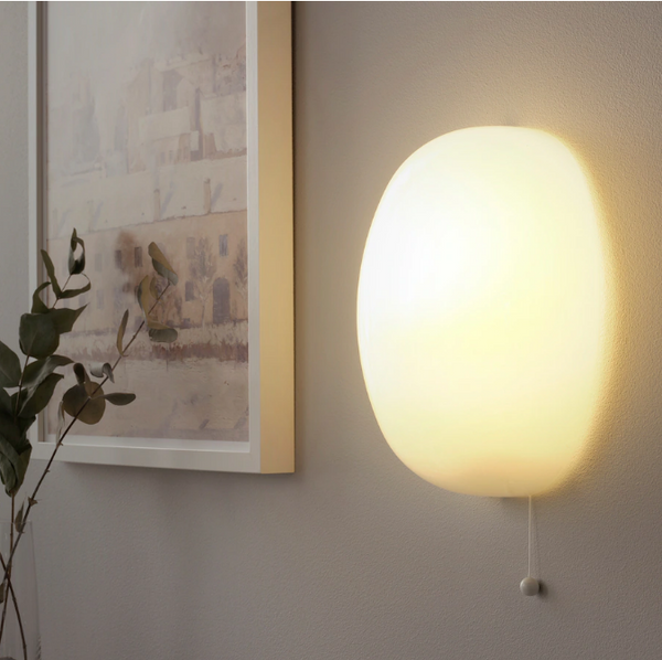 KALLBLIXT Wall lamp, wired-in installation, white glass