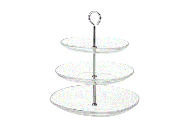 KVITTERA Serving stand, three tiers, clear glass/stainless steel