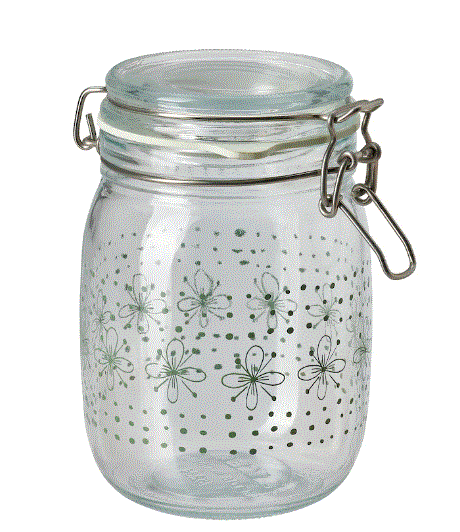 KORKEN jar with lid patterned/light green 1 L