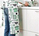 RINNIG apron white/green patterned, 69x85