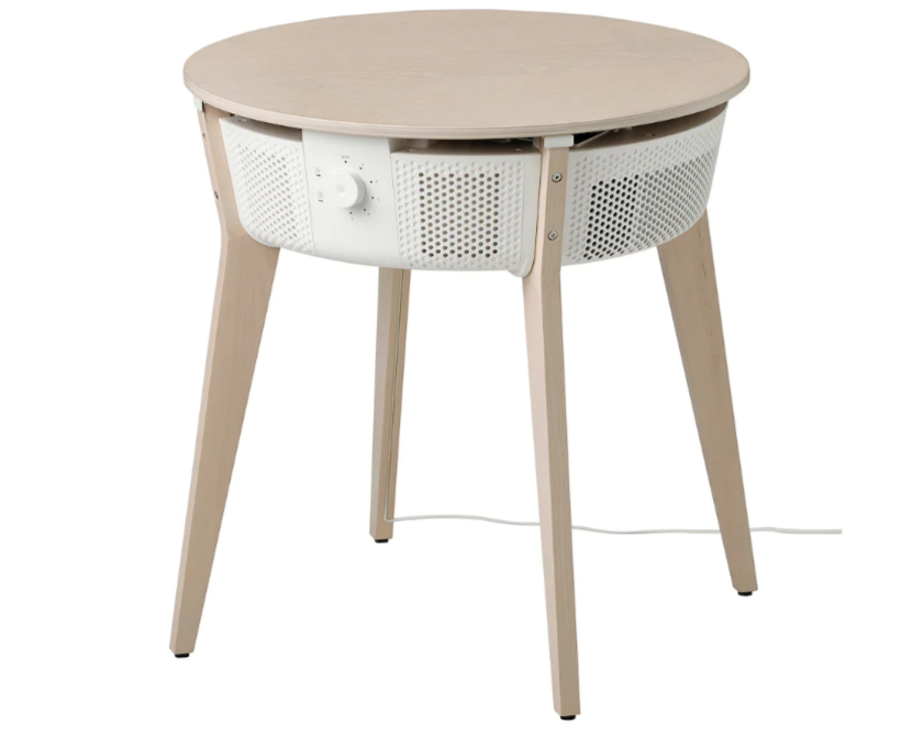 STARKVIND Table with air purifier, stained oak veneer/white smart