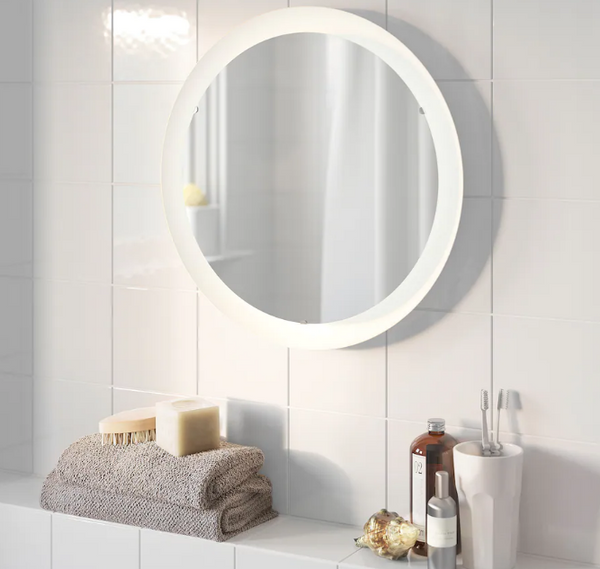 STORJORM Mirror with integrated lighting, white, 47 cm